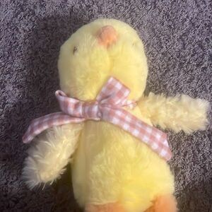 duck talk long legs yellow orange scarf fluffy soft animal adventure pastel beak